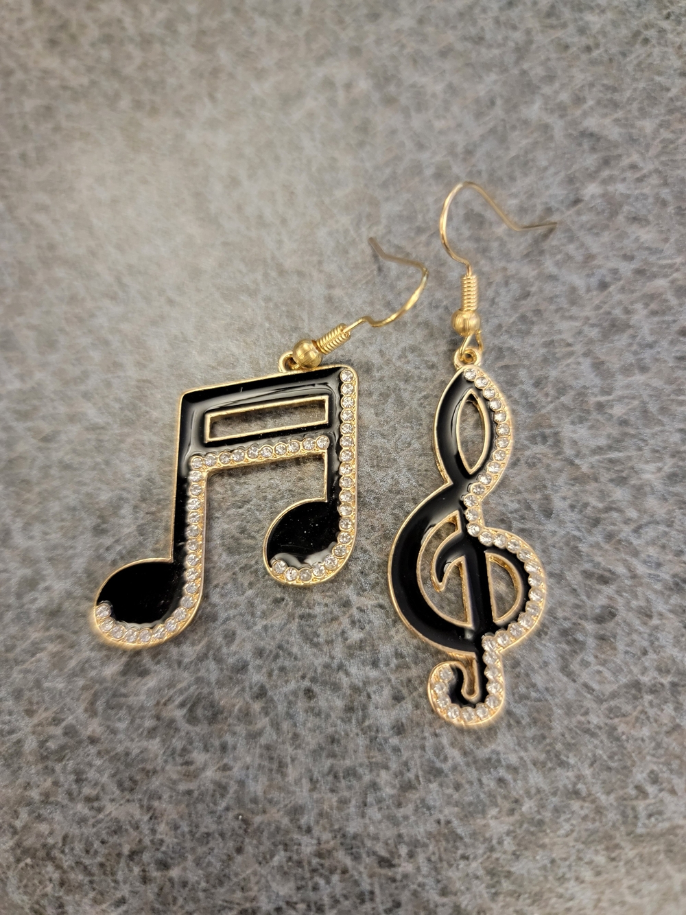 Music Note Black & Gold Crystal Dangle Earrings